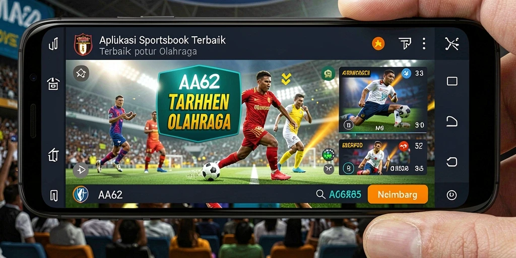 Screenshot utama AA62 menampilkan fitur taruhan langsung dan statistik olahraga.