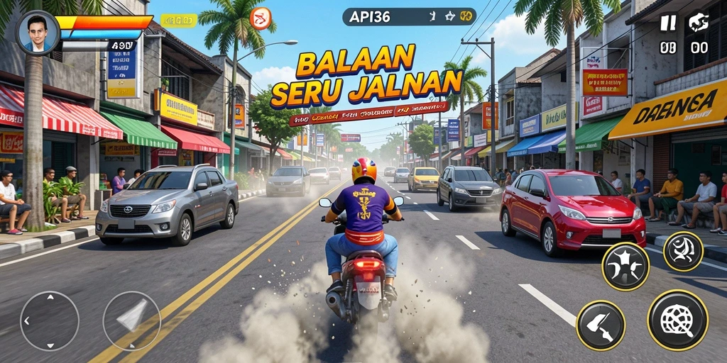 Screenshot gameplay API36 menampilkan aksi balapan yang intens dan mobil yang cepat.
